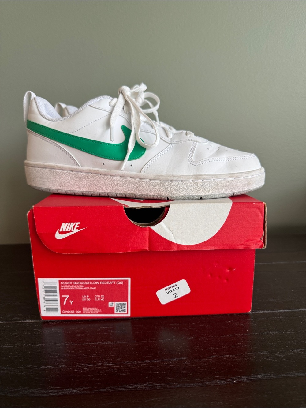 Nike Kids White Sneakers with Green Swoosh
